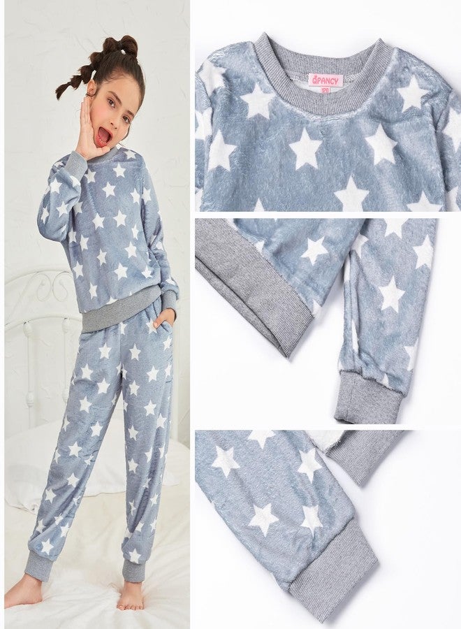 QPANCY Little Girls Fleece Pajamas, Soft Cozy Star Pullover Sweatshirt Pants Set for Kids Size 6 7 - Image 5